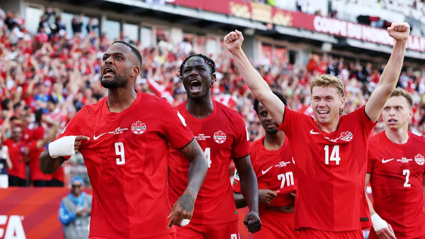 Canada players celebrating during World Cup qualifier Canada players celebrating during World Cup qualifier