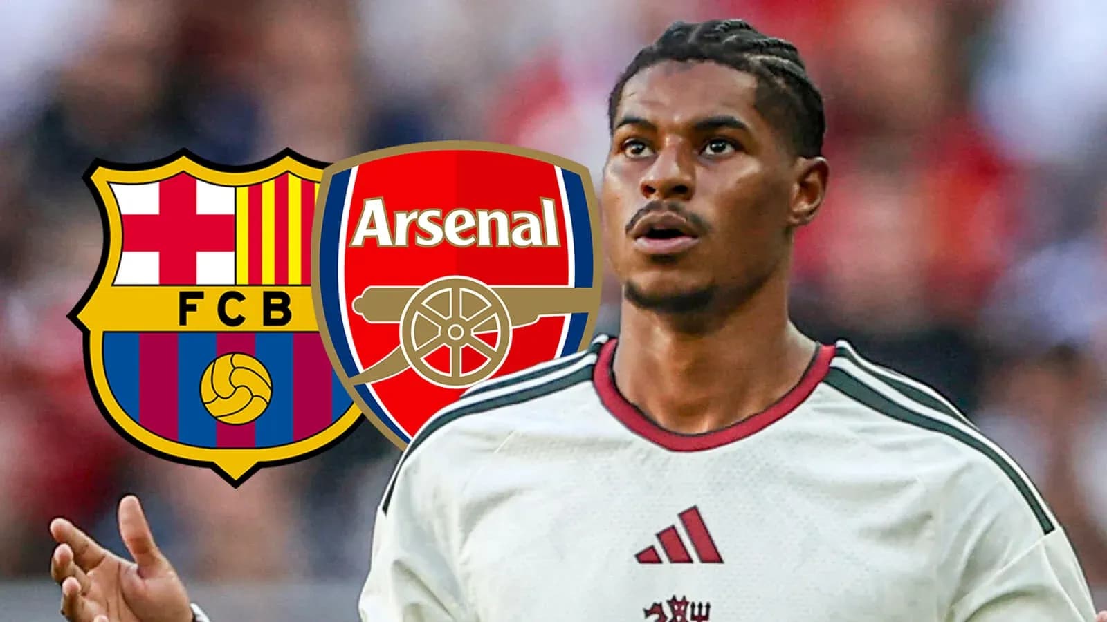 Player in jersey with Barcelona and Arsenal logos Player in jersey with Barcelona and Arsenal logos