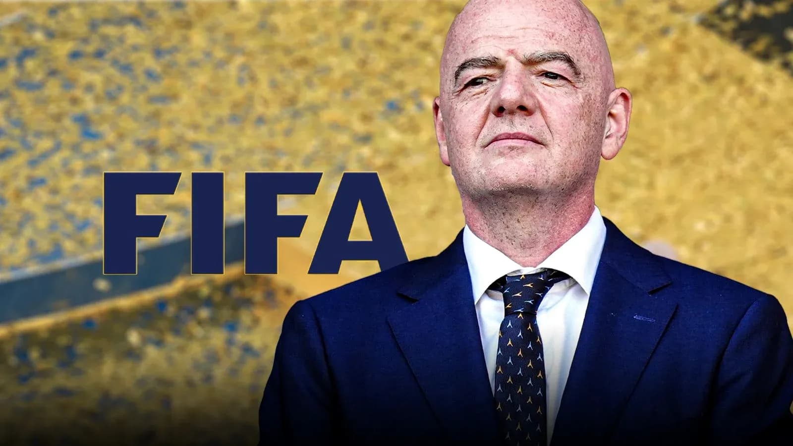FIFA logo with official speaking at event FIFA logo with official speaking at event