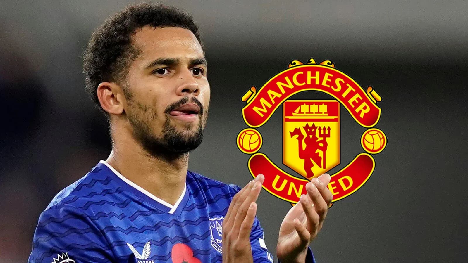 Player applauding with Manchester United logo in background Player applauding with Manchester United logo in background