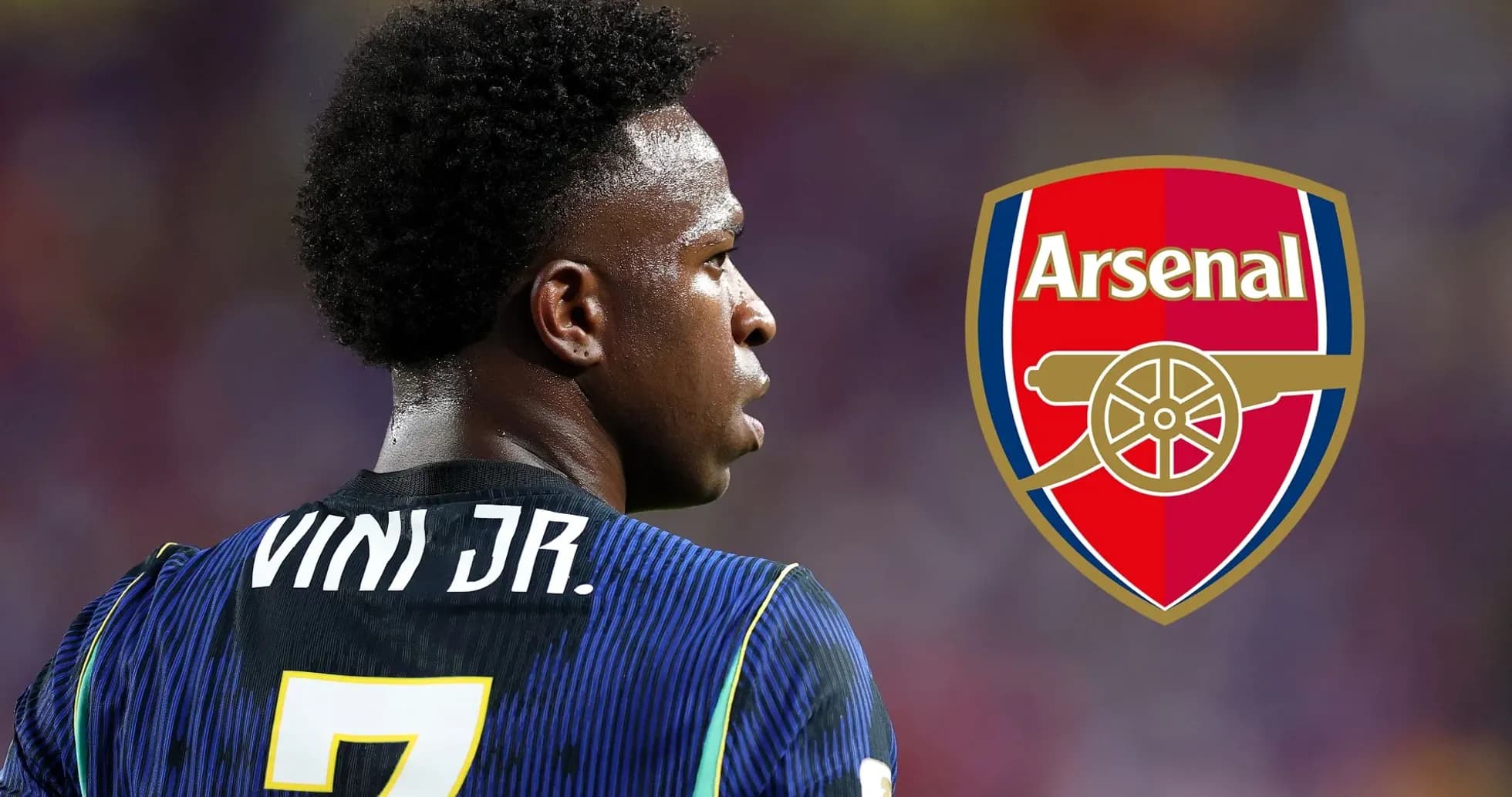 Player in jersey with name Vini Jr. and number 7 Player in jersey with name Vini Jr. and number 7