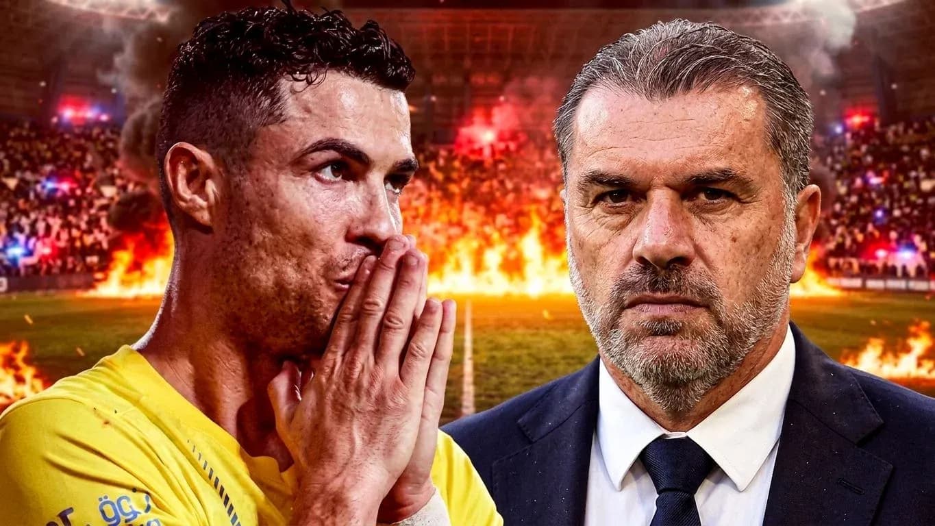 Cristiano Ronaldo and coach in fiery stadium background Cristiano Ronaldo and coach in fiery stadium background