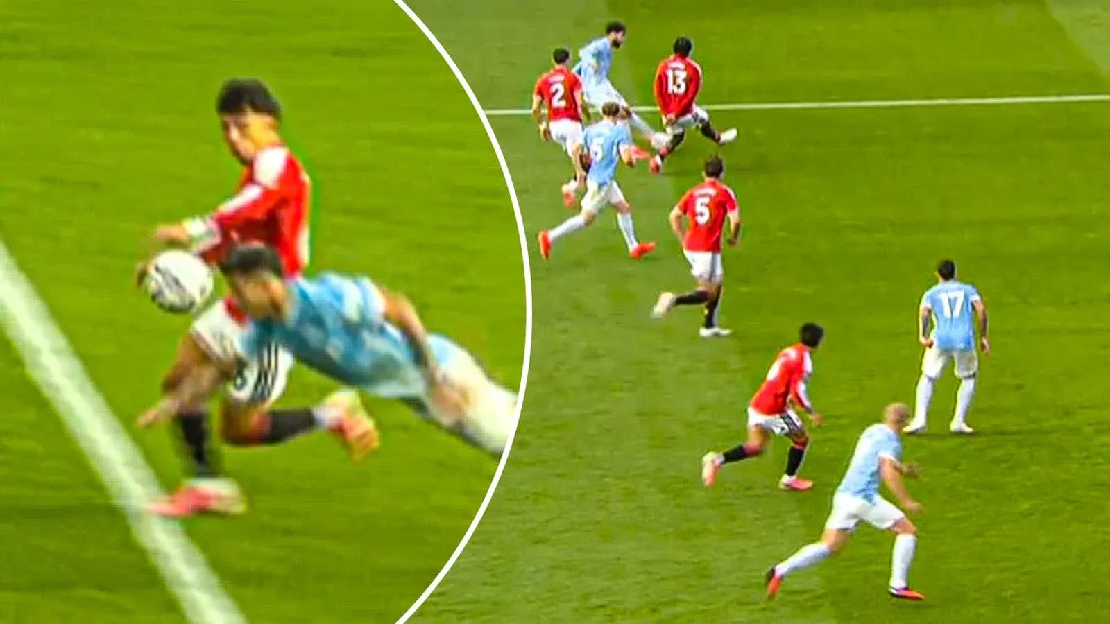 Player attempting to save ball during football match Player attempting to save ball during football match