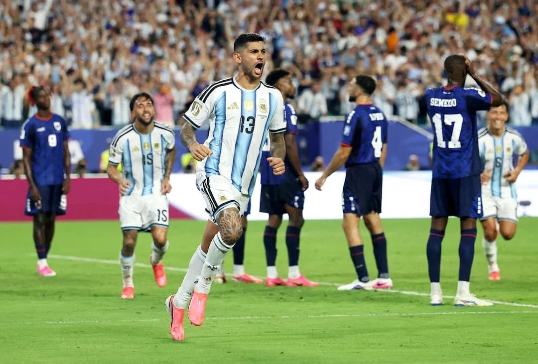 Argentinian player celebrating a goal during match Argentinian player celebrating a goal during match