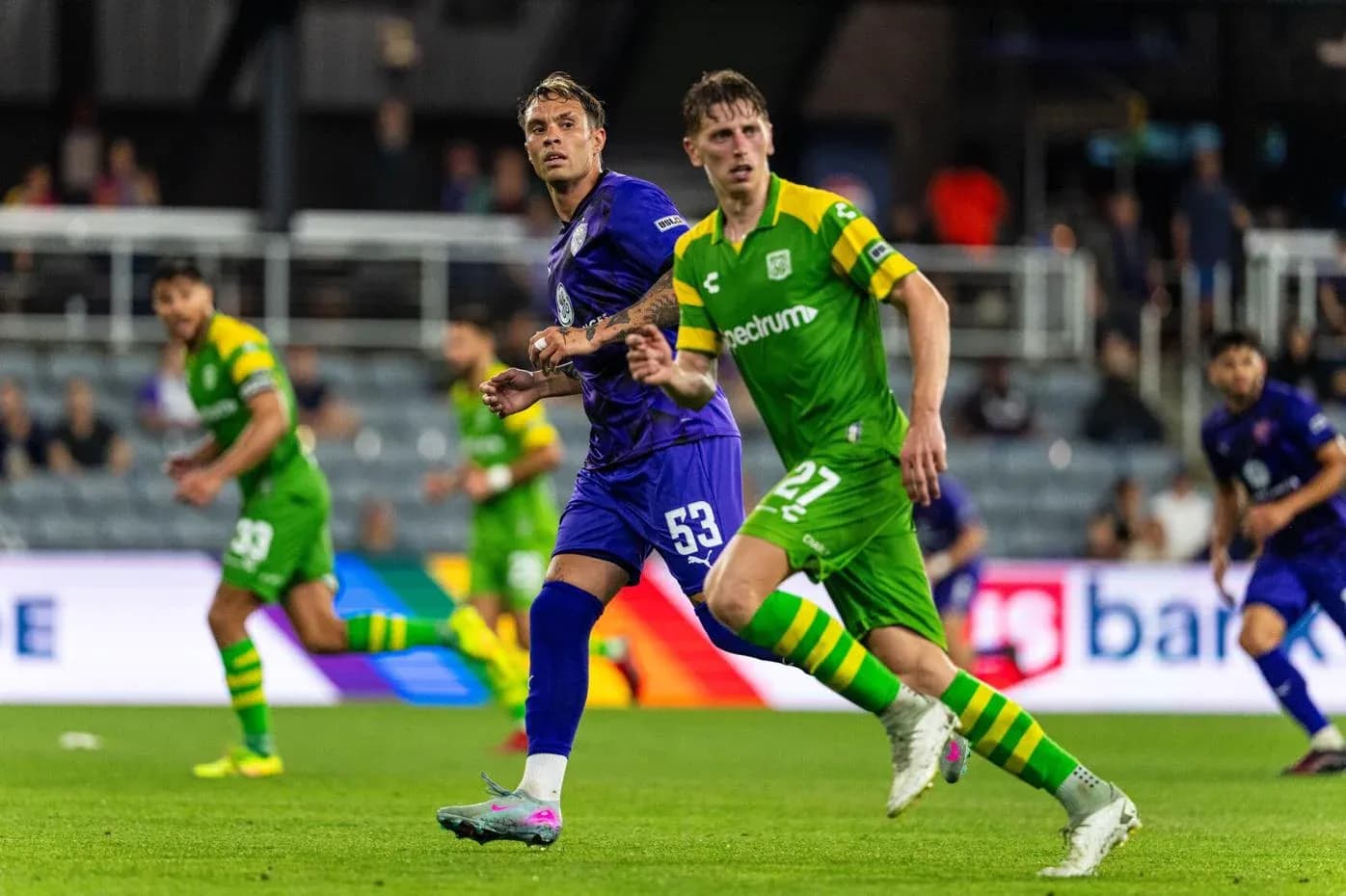 Players from Louisville City and Tampa Bay Rowdies in action Players from Louisville City and Tampa Bay Rowdies in action