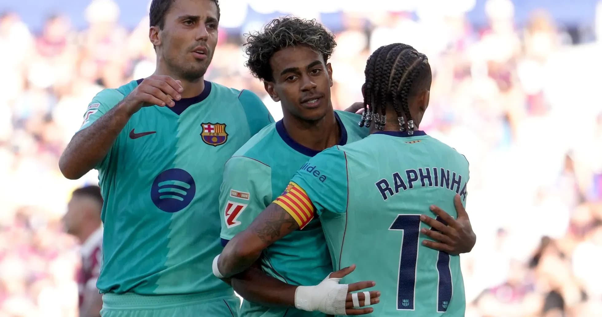 Barcelona players celebrating during La Liga match Barcelona players celebrating during La Liga match