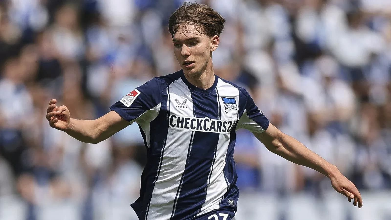 Player in Hertha BSC kit during match action Player in Hertha BSC kit during match action