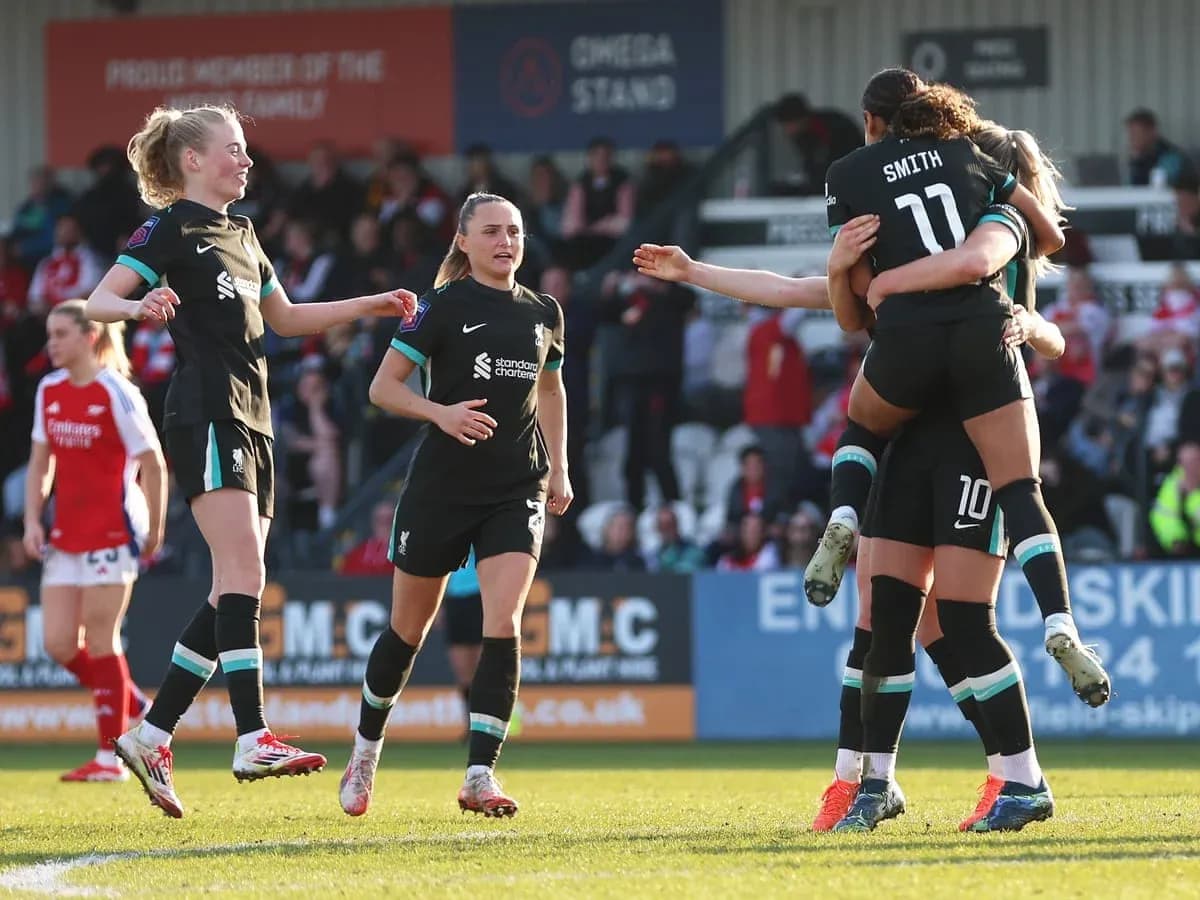 Liverpool players celebrating during FA WSL match Liverpool players celebrating during FA WSL match