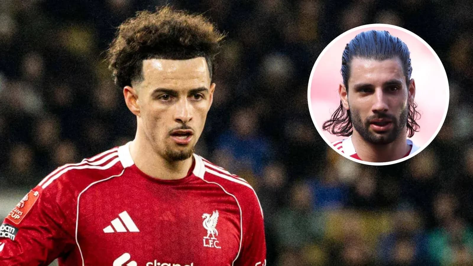 Liverpool player on field with another player inset Liverpool player on field with another player inset
