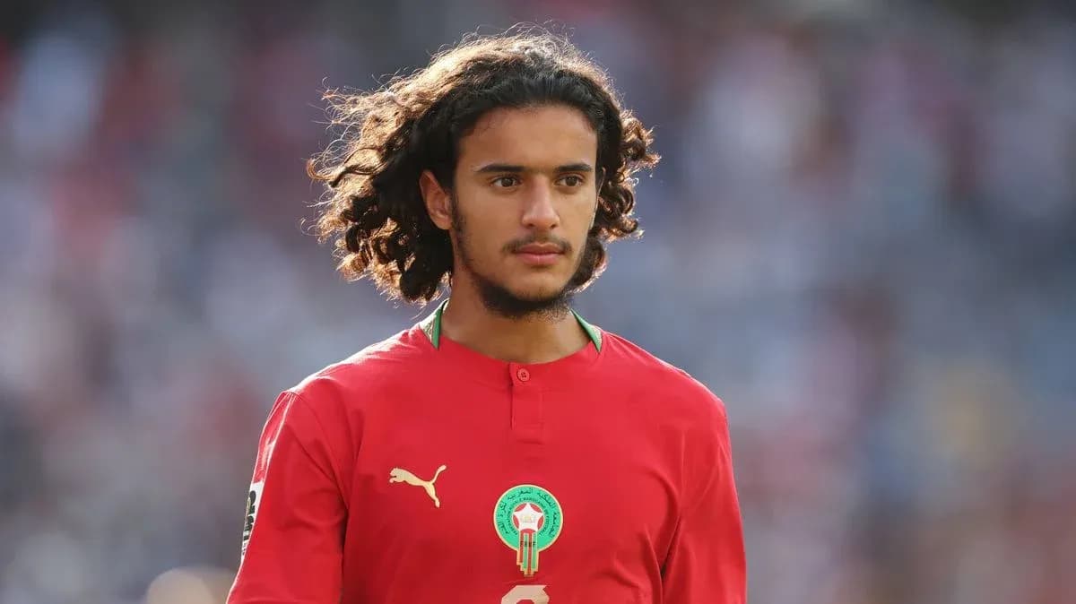 Player in red Morocco kit during match warm-up Player in red Morocco kit during match warm-up