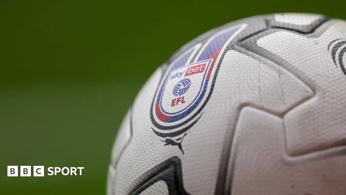 Close-up of EFL branded football on green background Close-up of EFL branded football on green background