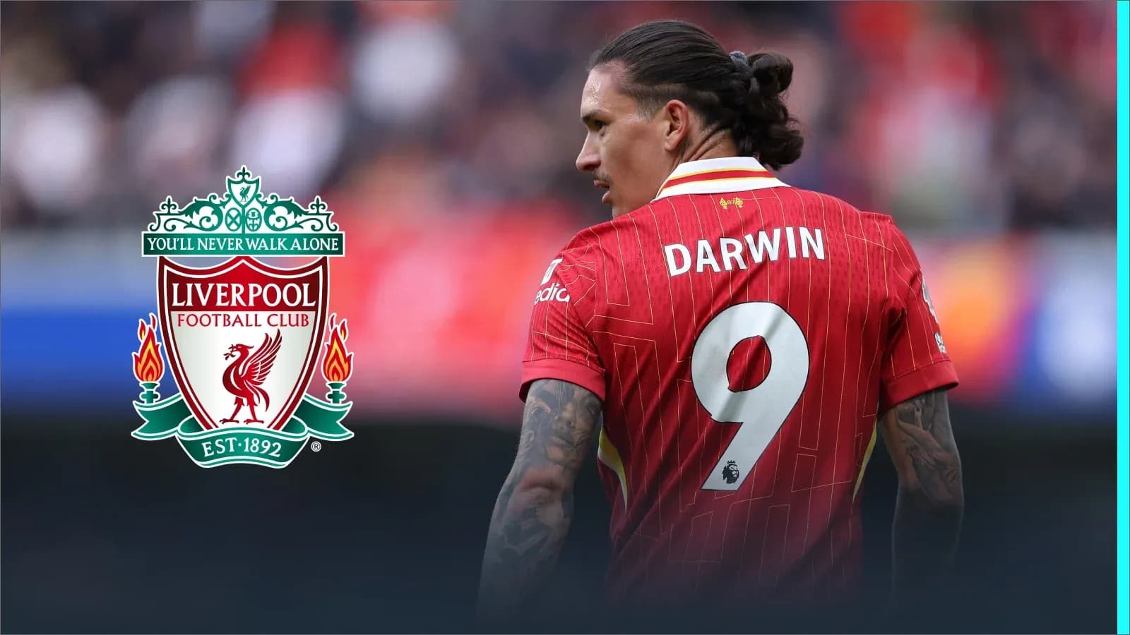Darwin wearing Liverpool jersey with club logo Darwin wearing Liverpool jersey with club logo