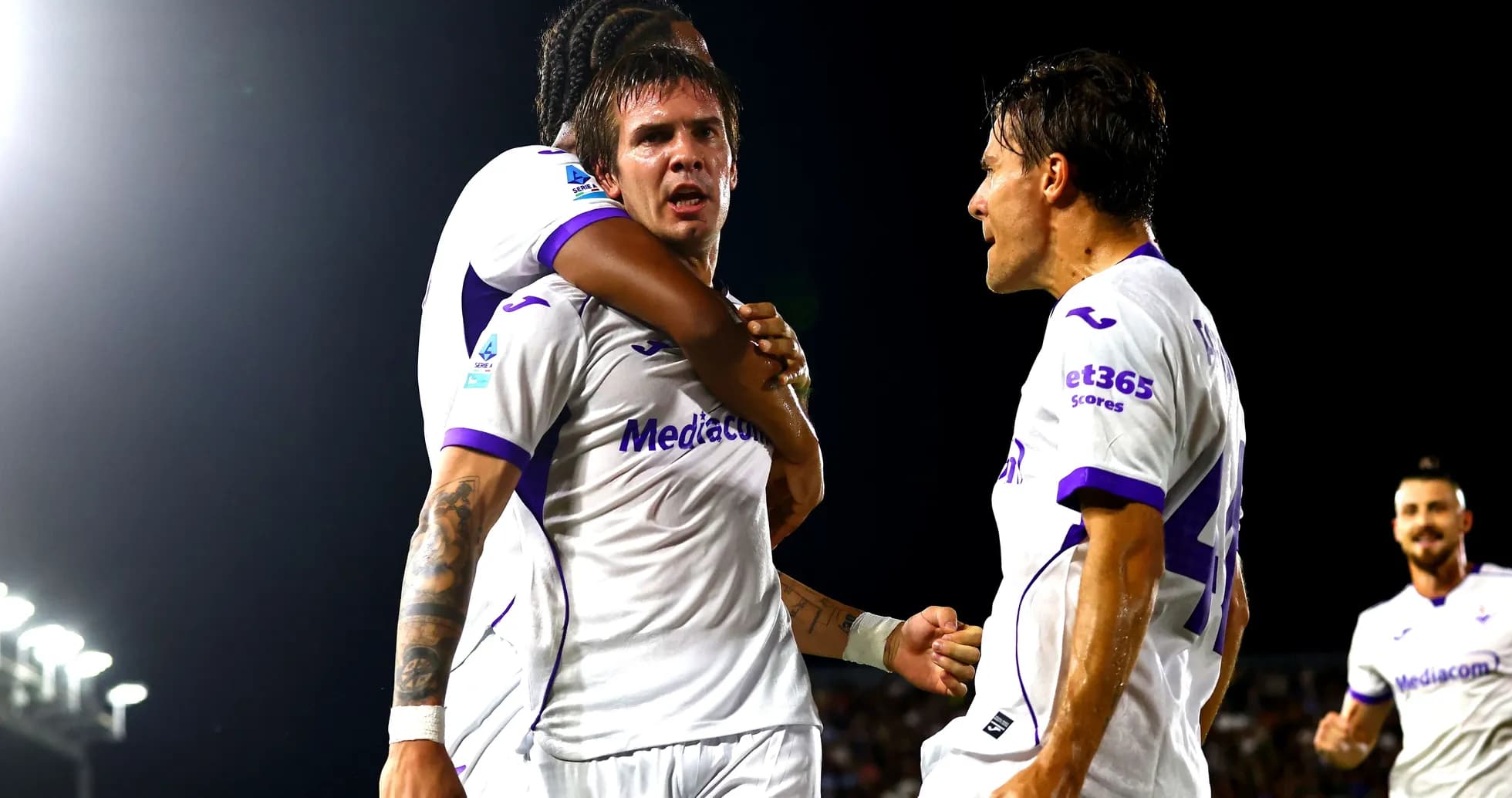 Fiorentina players celebrating a goal during match Fiorentina players celebrating a goal during match