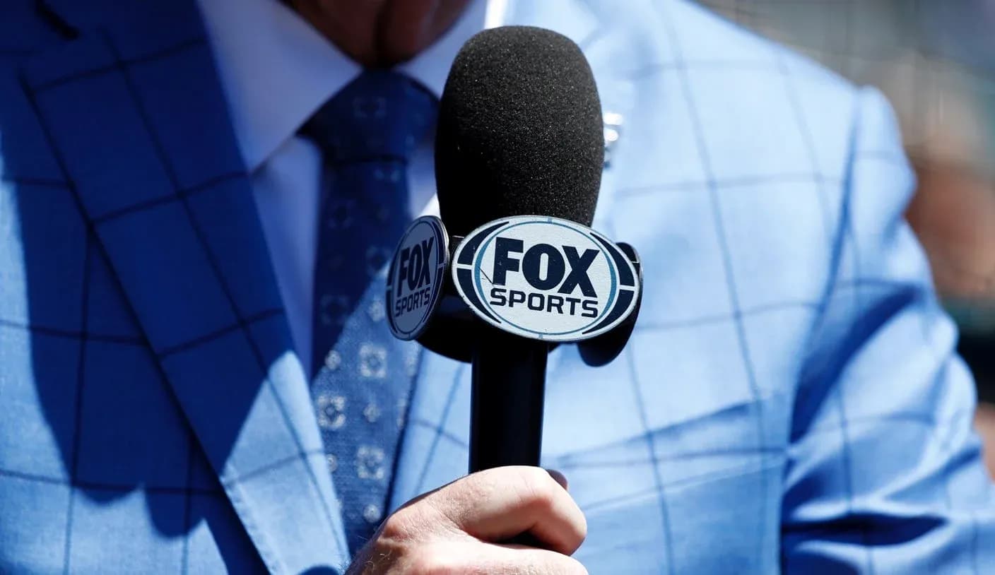 Close-up of a microphone with FOX Sports logo Close-up of a microphone with FOX Sports logo