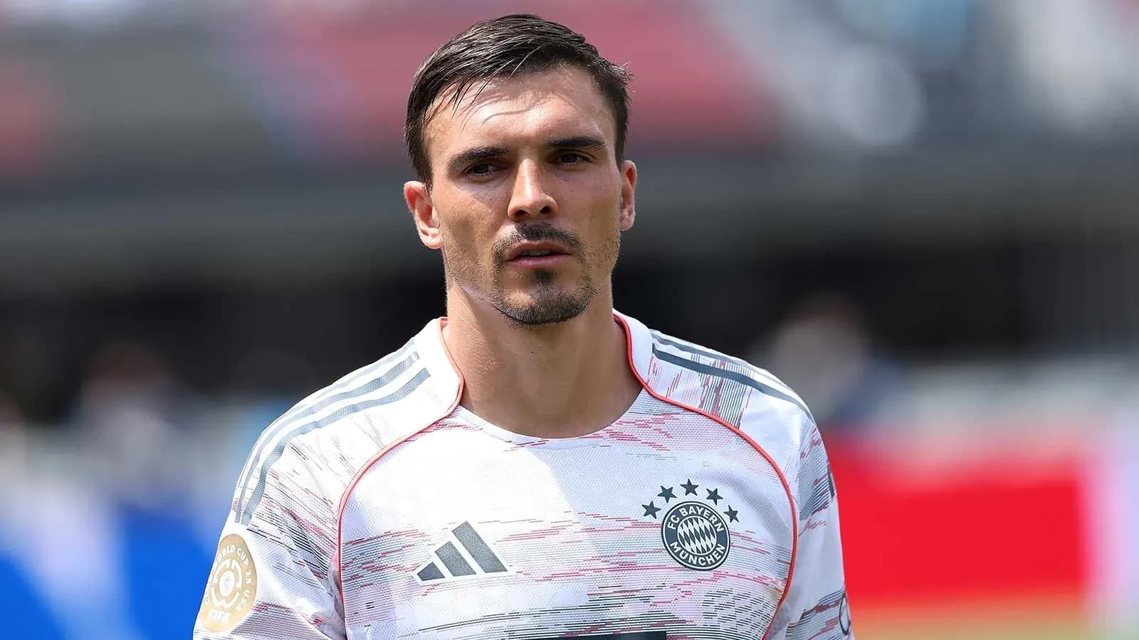Player in Bayern Munich jersey during warm-up Player in Bayern Munich jersey during warm-up
