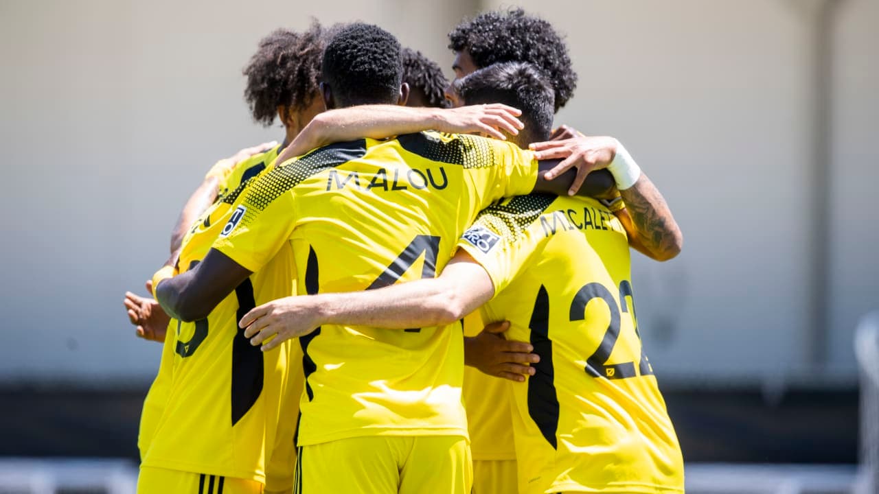 Columbus Crew II players celebrating a goal Columbus Crew II players celebrating a goal