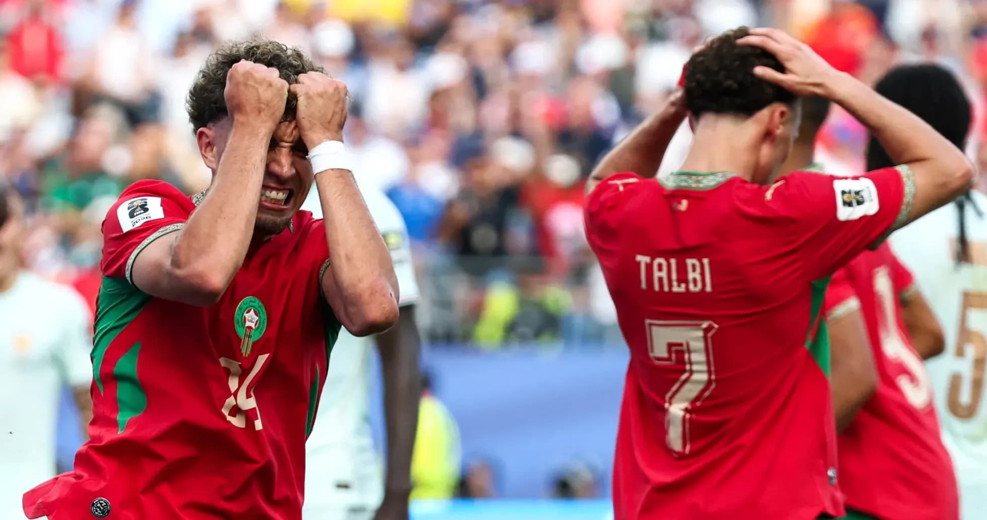 Moroccan players reacting to a missed opportunity Moroccan players reacting to a missed opportunity