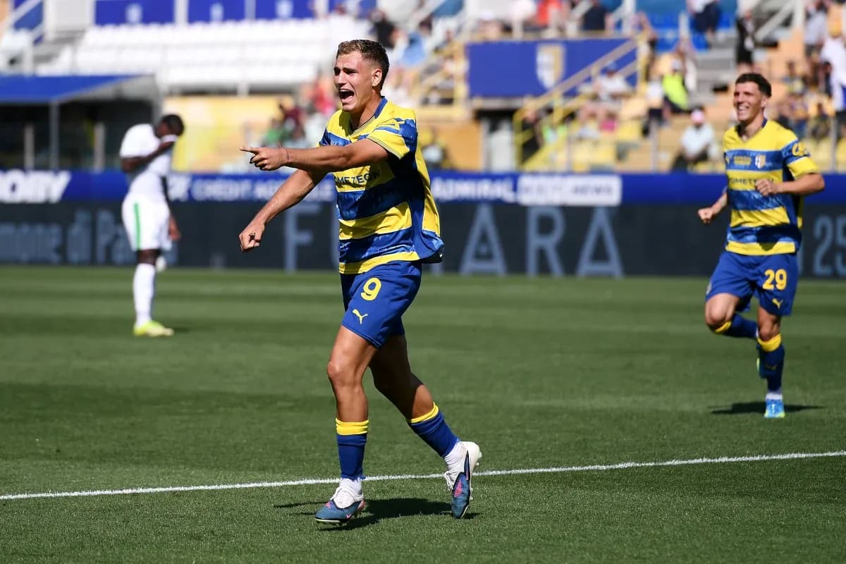 Parma player celebrating during match against Sassuolo Parma player celebrating during match against Sassuolo