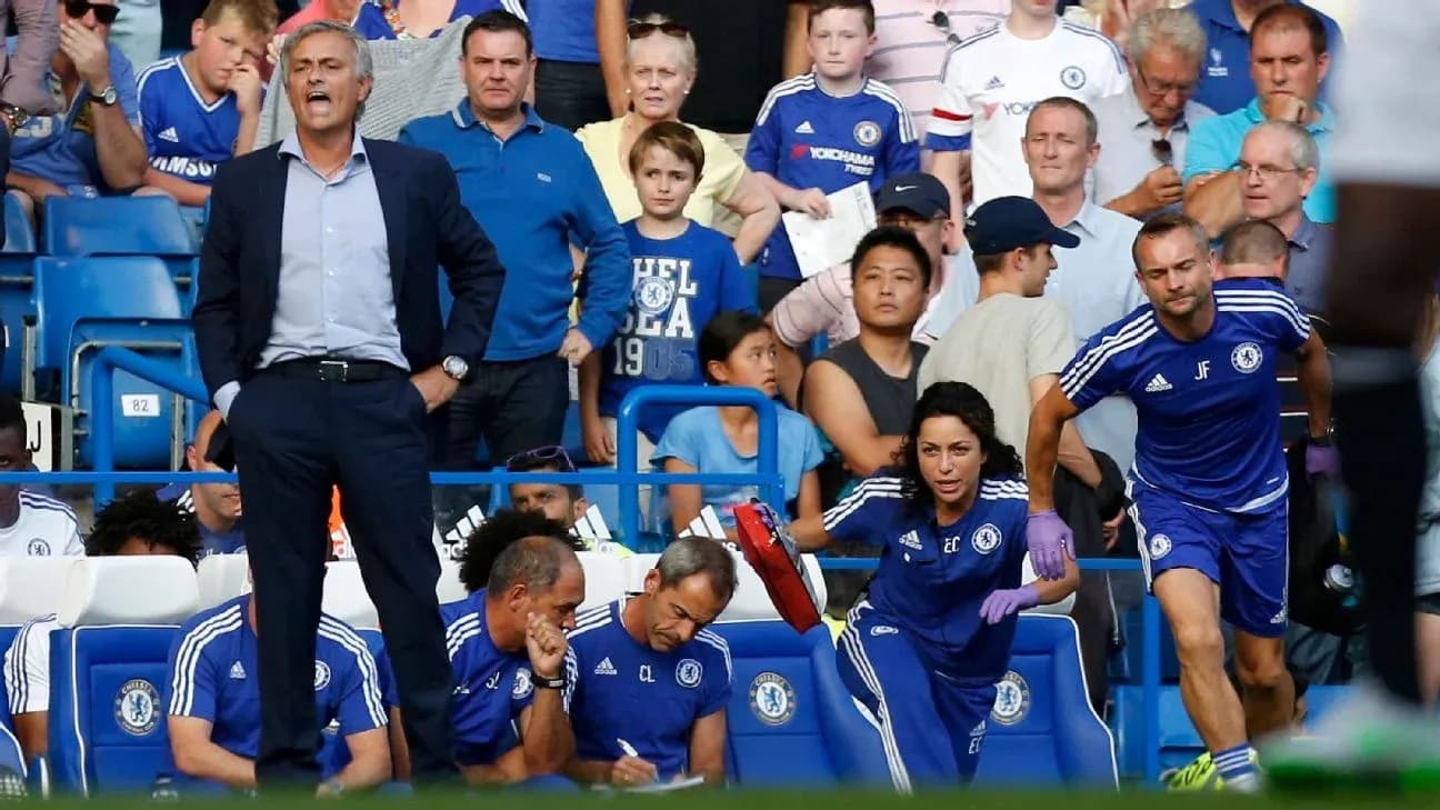 Chelsea staff on the sidelines during a match Chelsea staff on the sidelines during a match
