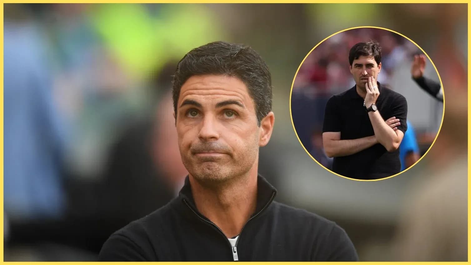Two football managers during matches in different settings Two football managers during matches in different settings