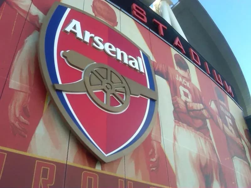 Arsenal logo displayed on stadium exterior Arsenal logo displayed on stadium exterior