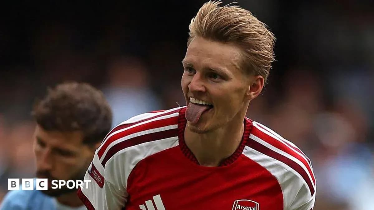Arsenal player celebrating on the pitch Arsenal player celebrating on the pitch