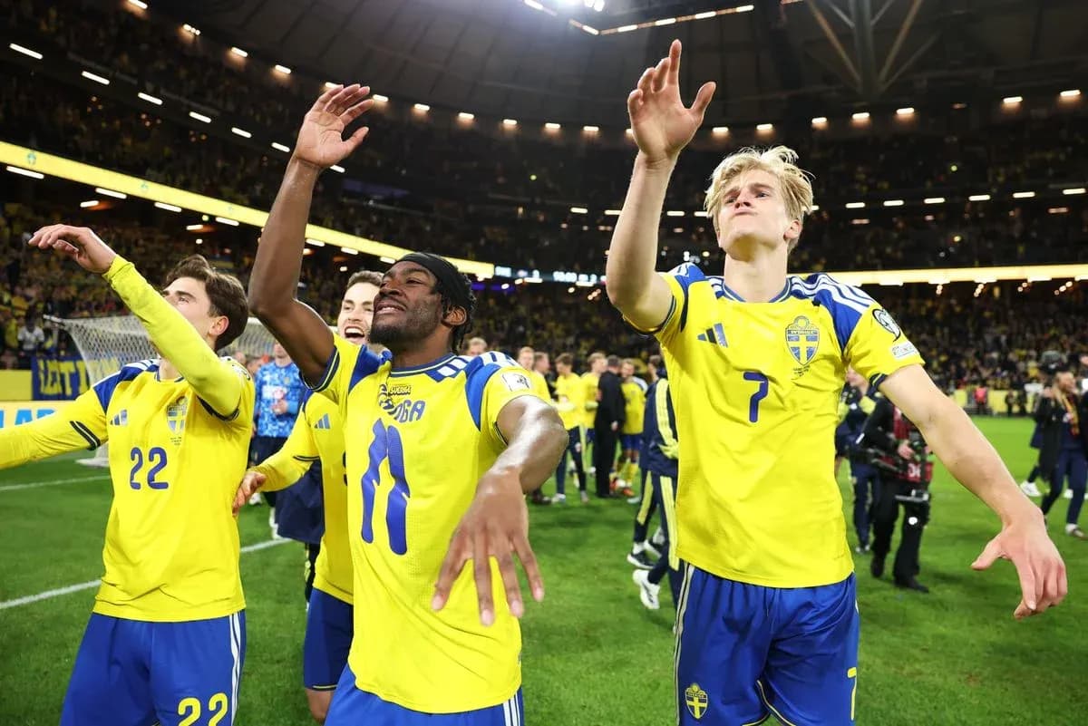 Sweden players celebrating after a match victory Sweden players celebrating after a match victory