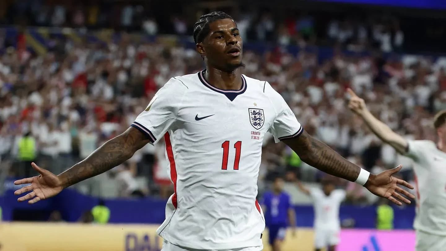 Player celebrating after scoring for England during match Player celebrating after scoring for England during match