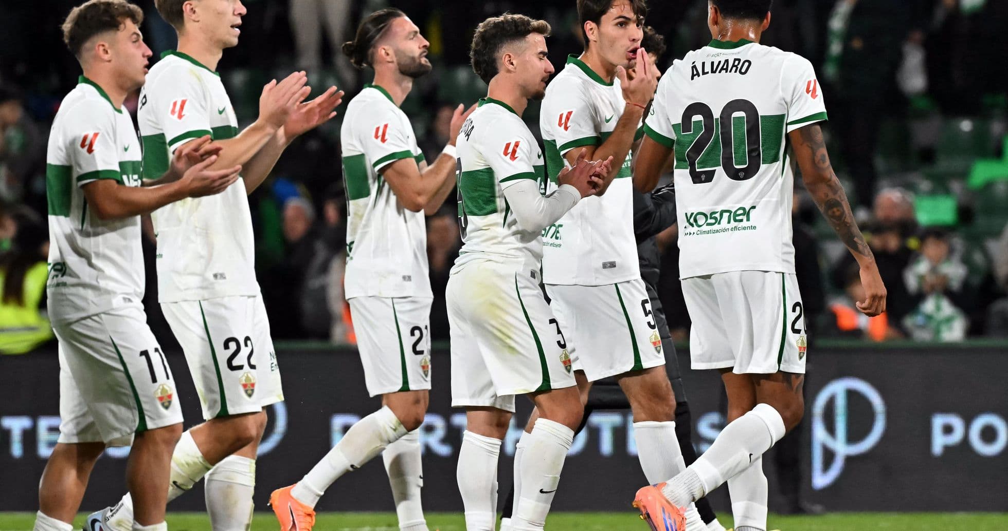 Elche players celebrating a goal during match Elche players celebrating a goal during match