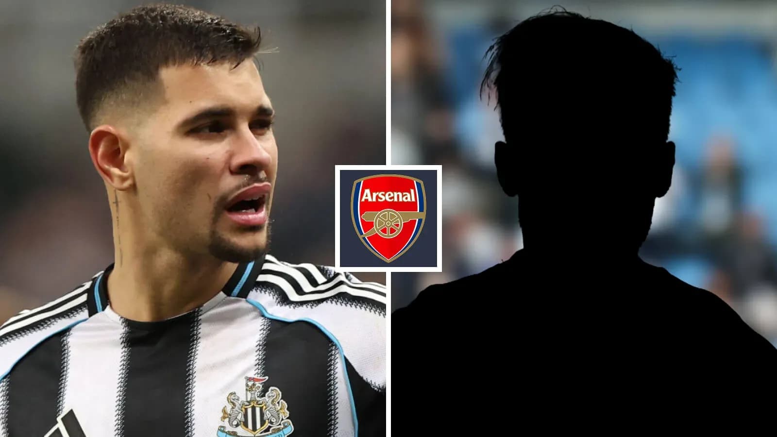 Newcastle player speaking with Arsenal logo background Newcastle player speaking with Arsenal logo background