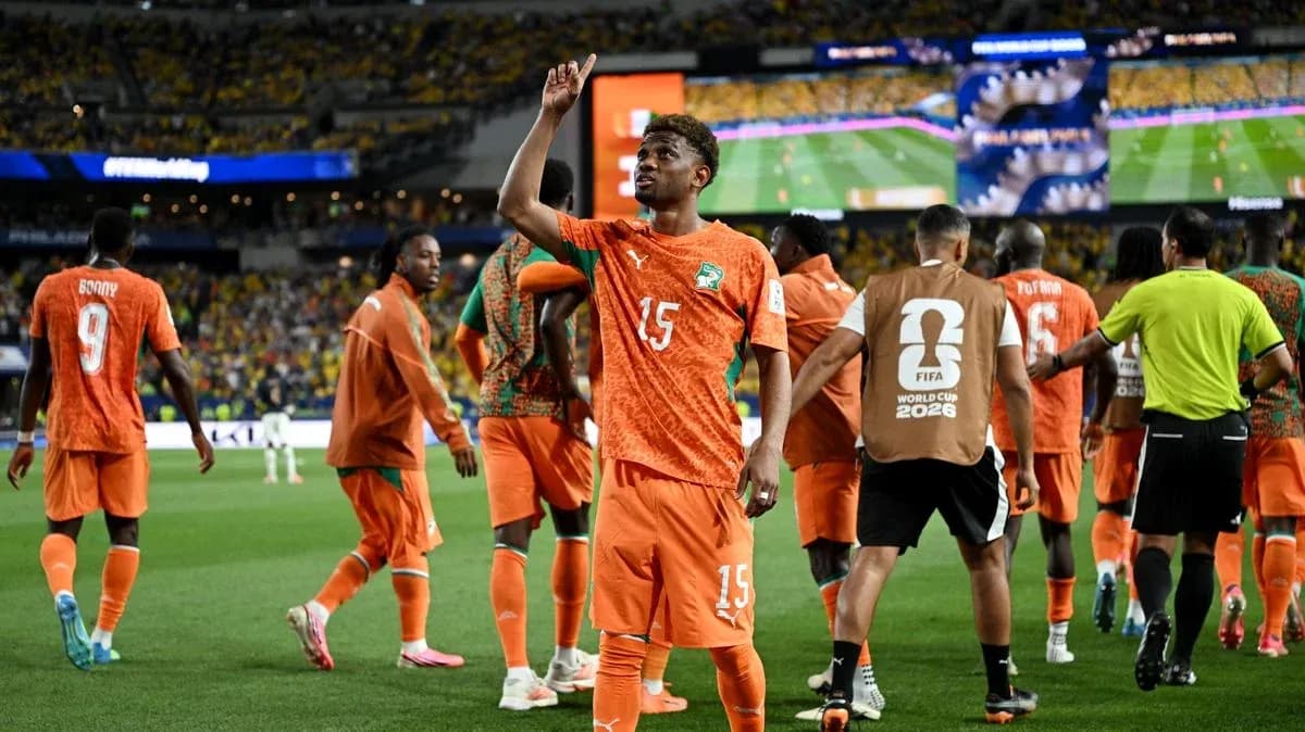 Ivory Coast players celebrating during World Cup match Ivory Coast players celebrating during World Cup match