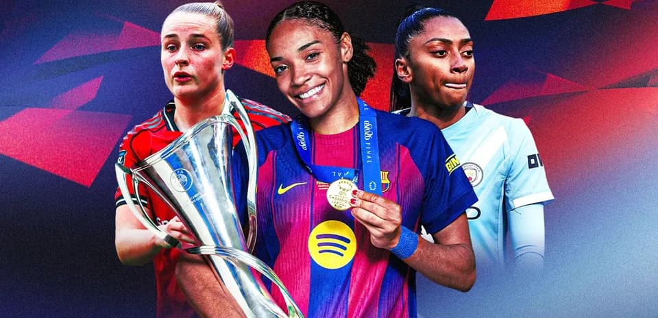 Three female football players with trophies and medals Three female football players with trophies and medals