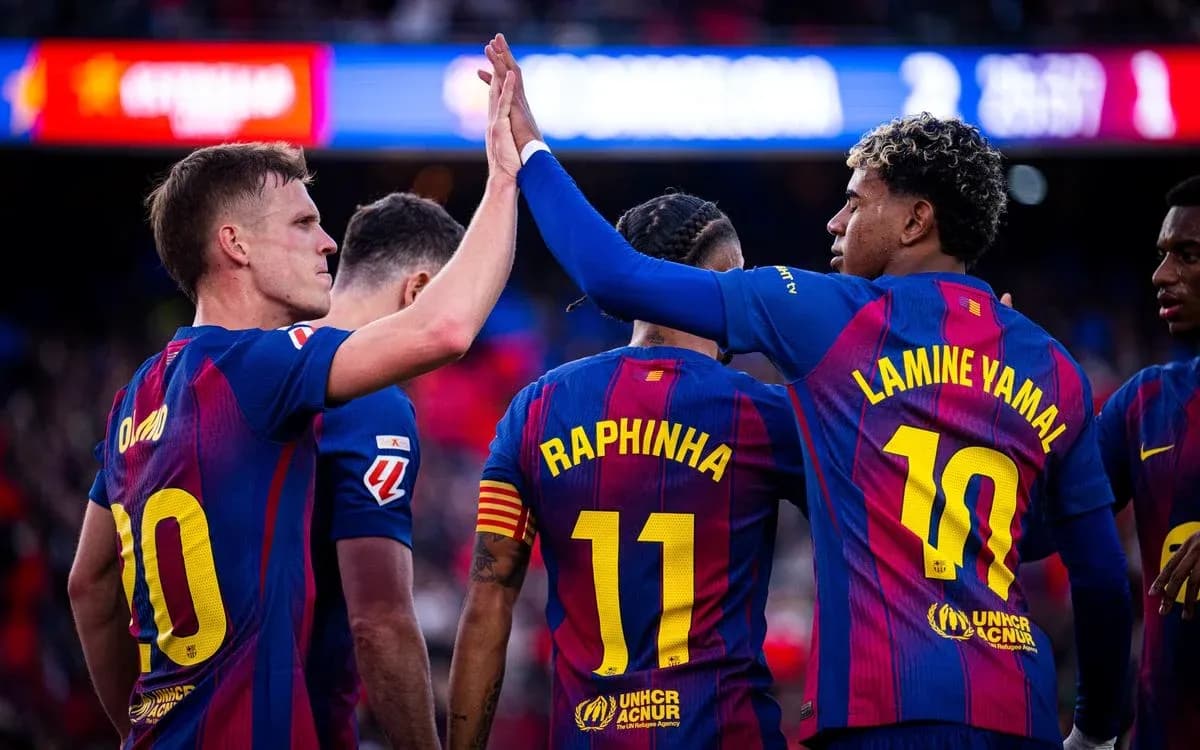 Barcelona players celebrating during La Liga match Barcelona players celebrating during La Liga match