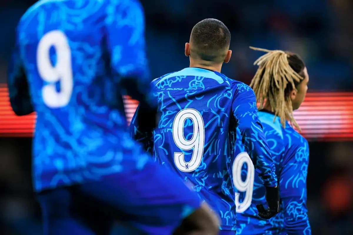 Players wearing blue jerseys with number 9 Players wearing blue jerseys with number 9
