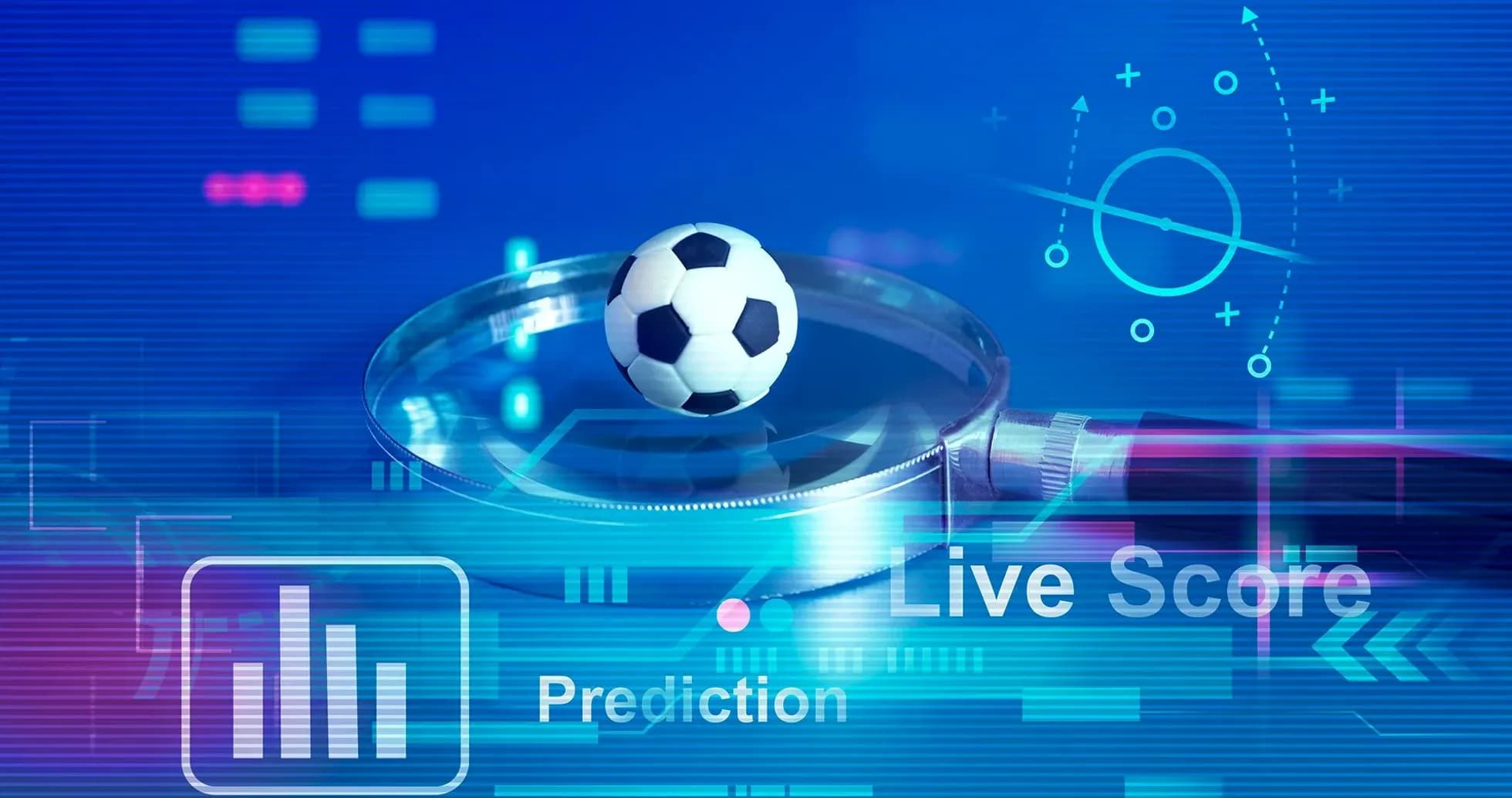 Magnifying glass over a soccer ball and graphics Magnifying glass over a soccer ball and graphics