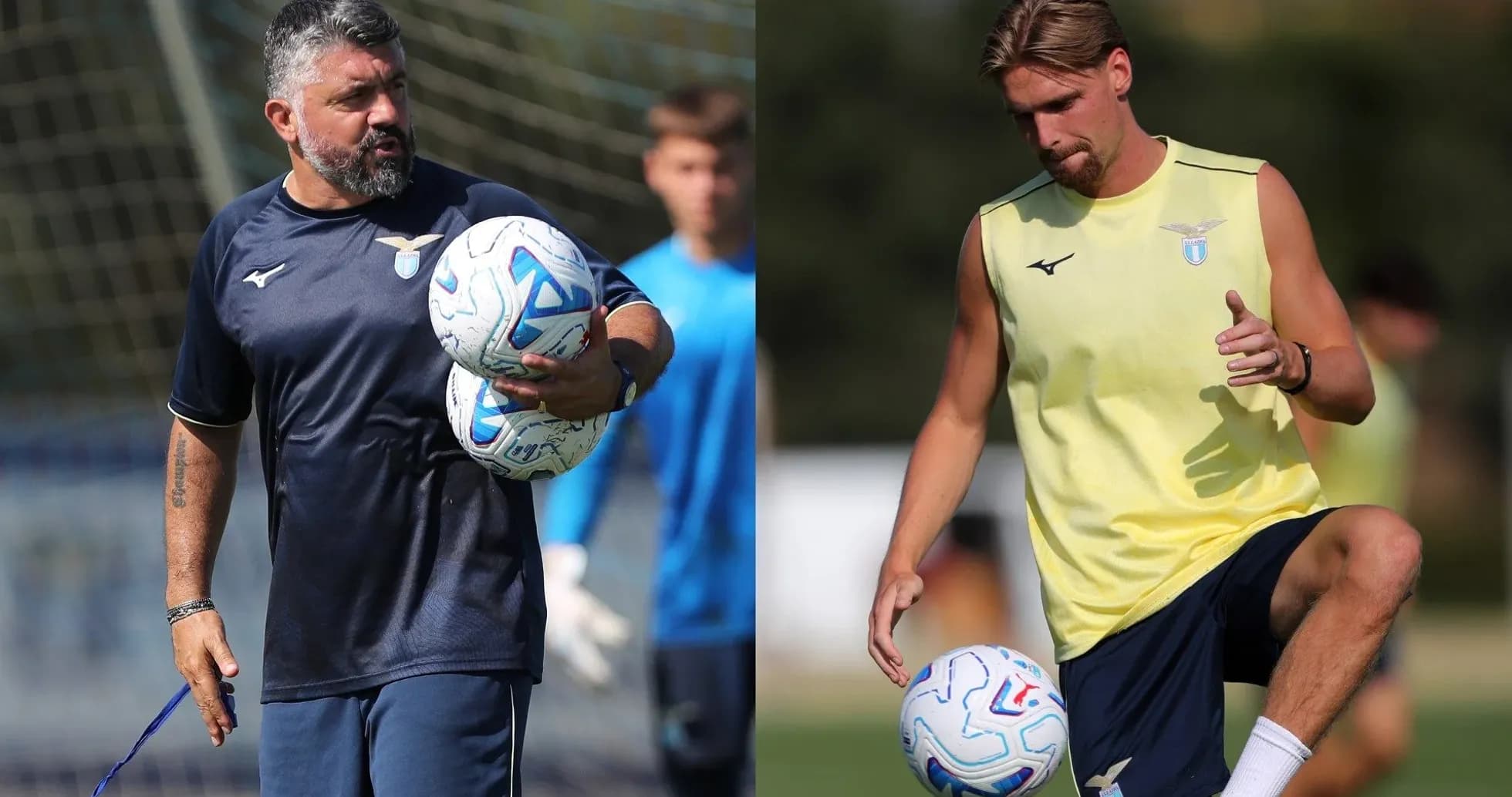 Lazio coach and player training with footballs Lazio coach and player training with footballs