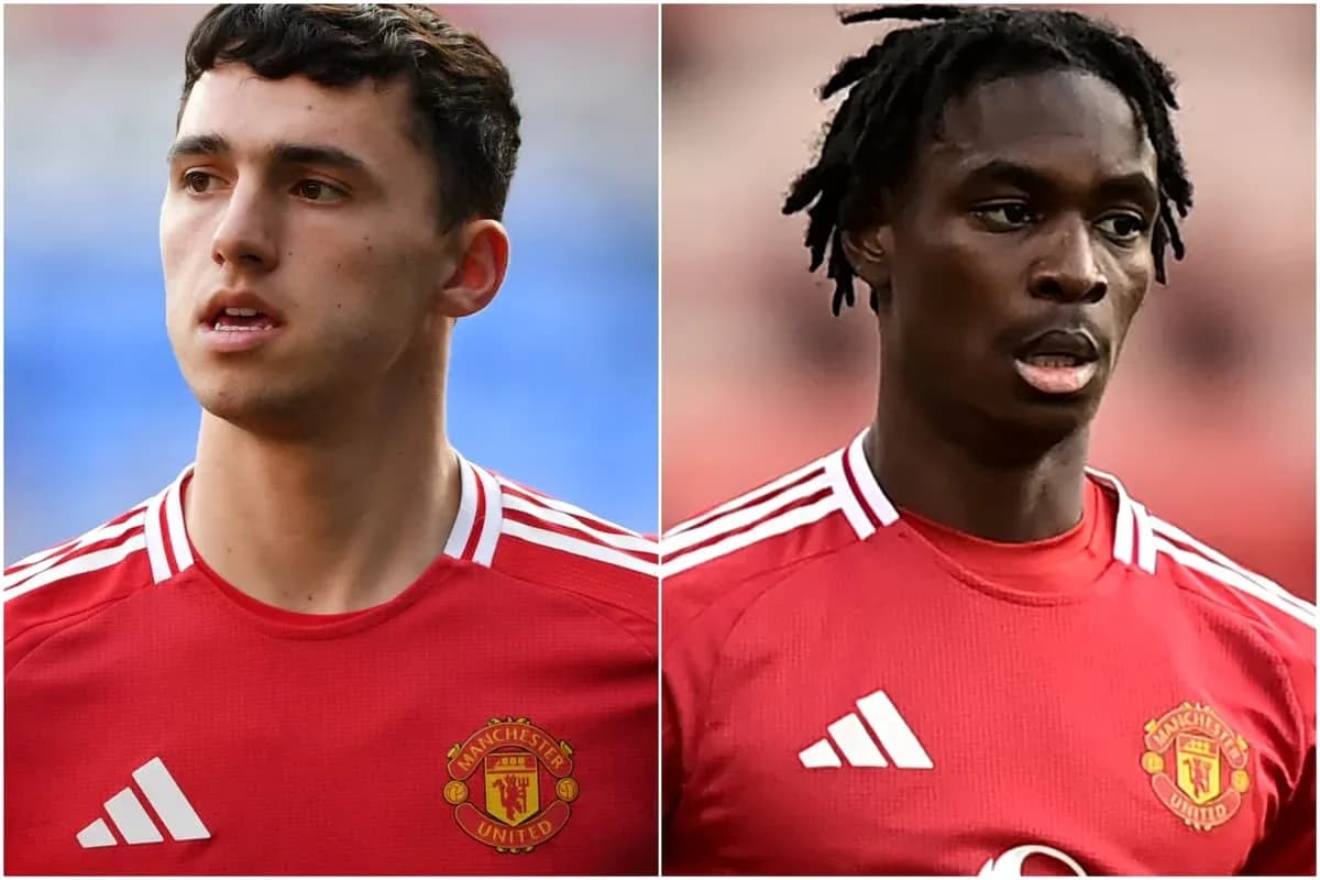 Two Manchester United players in red kits Two Manchester United players in red kits