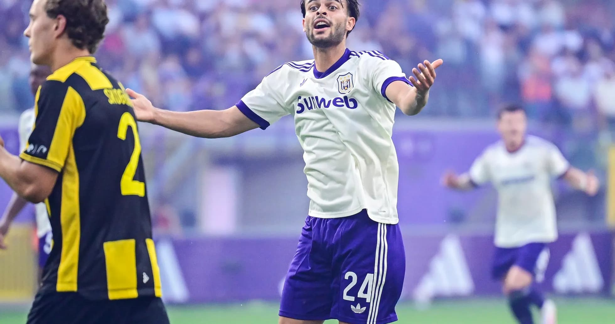 Anderlecht player arguing during UEFA Europa League match Anderlecht player arguing during UEFA Europa League match