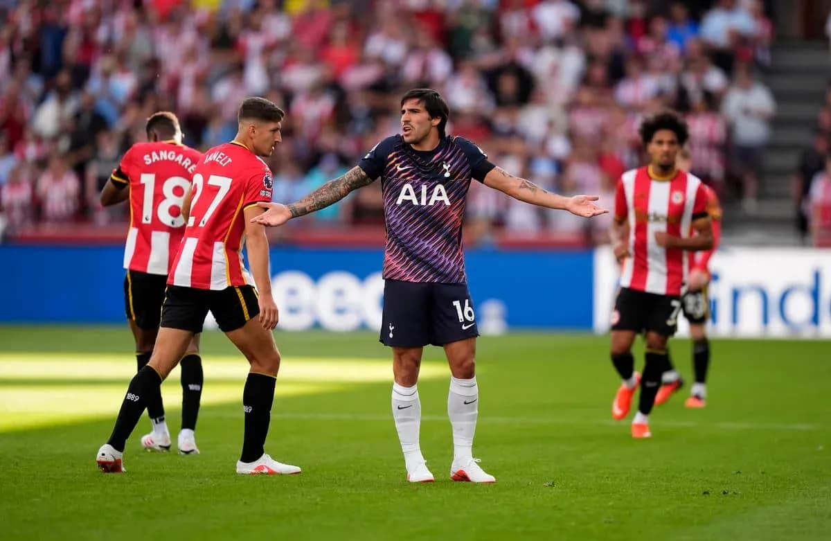 Tottenham player reacting during match against Brentford Tottenham player reacting during match against Brentford