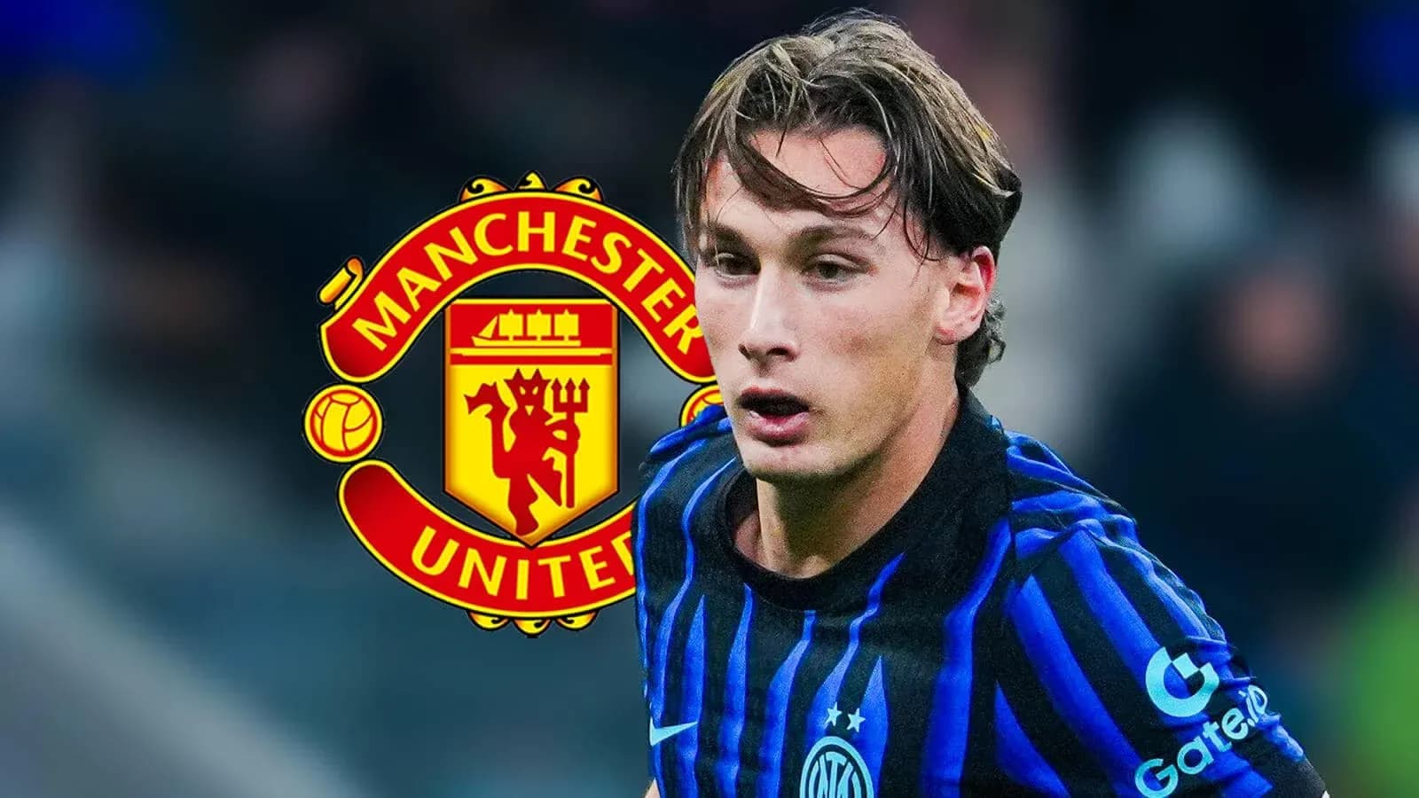 Player in blue and black jersey with Manchester United logo Player in blue and black jersey with Manchester United logo
