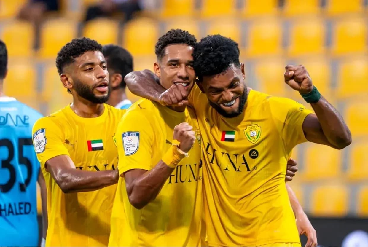 Ittihad Kalba U23 players celebrating a goal Ittihad Kalba U23 players celebrating a goal
