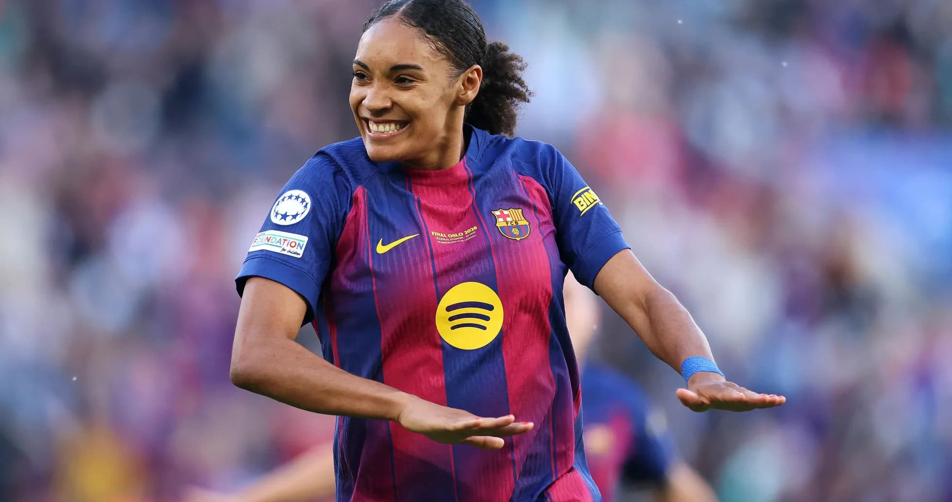 Barcelona player celebrating during a match Barcelona player celebrating during a match