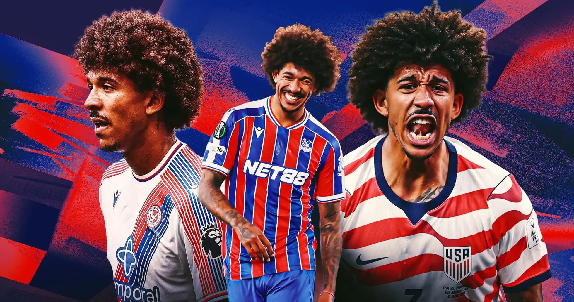 Player in multiple jerseys against colorful background Player in multiple jerseys against colorful background