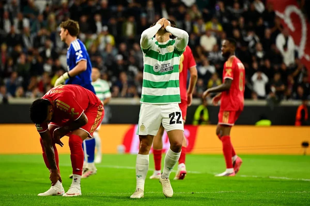 Celtic player reacts during match against opposing team Celtic player reacts during match against opposing team
