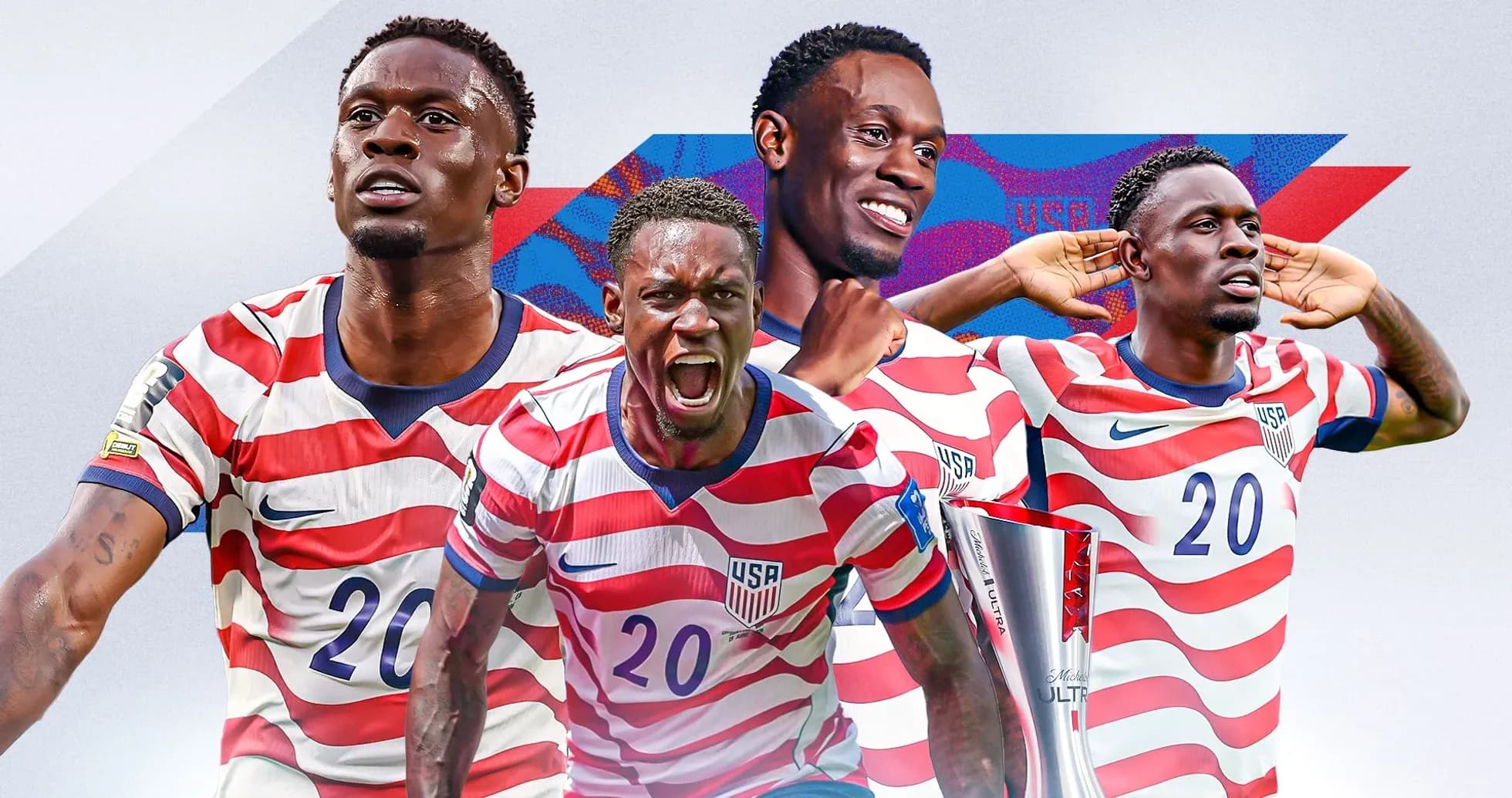 Player celebrating with trophy in USA jersey Player celebrating with trophy in USA jersey