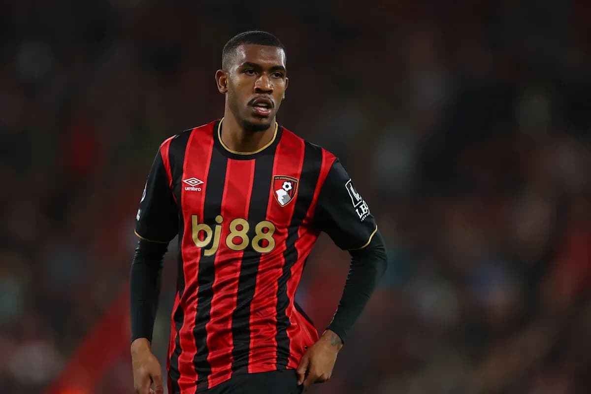 Player in Bournemouth's red and black kit during match Player in Bournemouth's red and black kit during match
