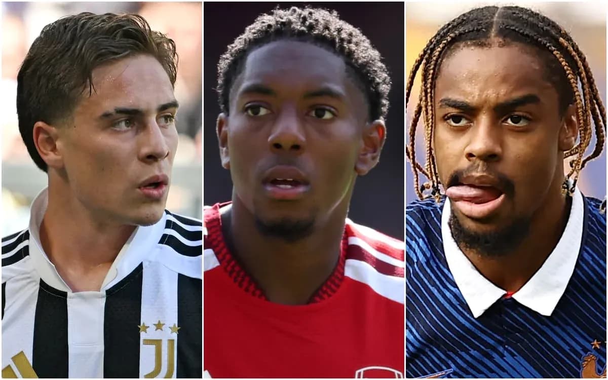 Three football players in different team kits Three football players in different team kits