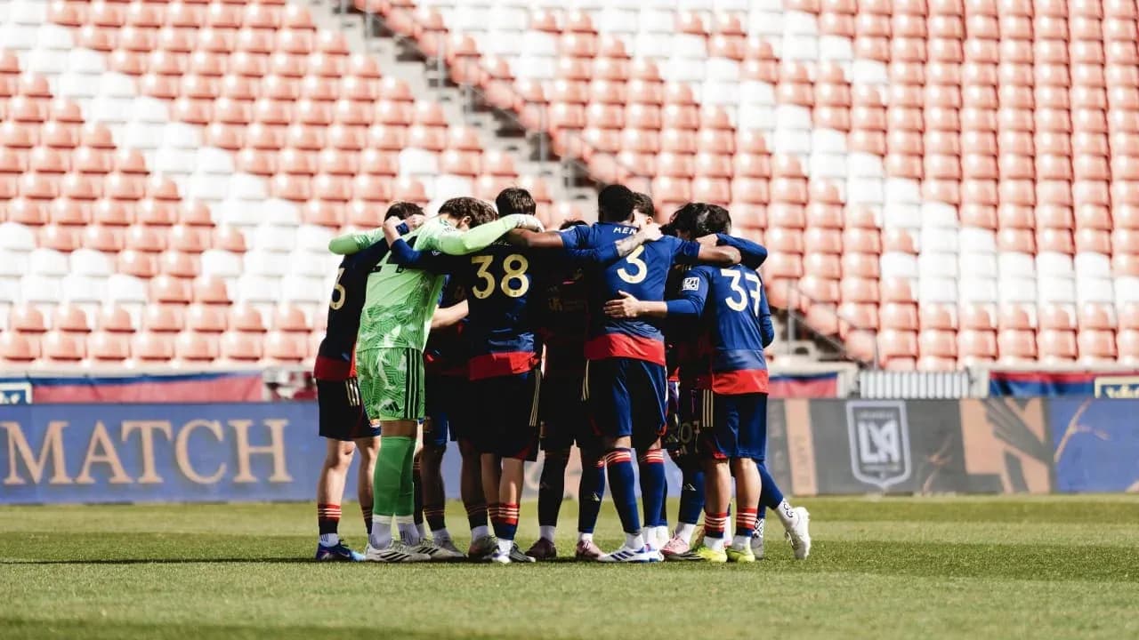 Real Monarchs players huddling before match Real Monarchs players huddling before match