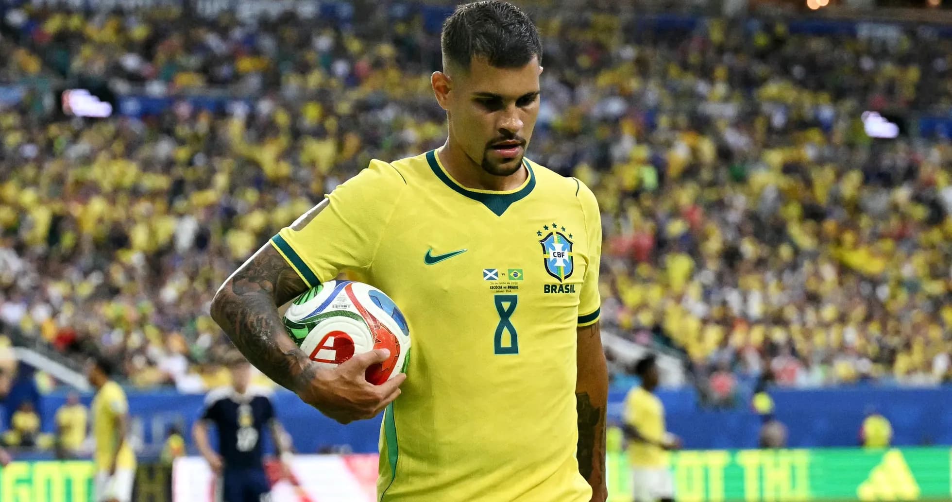 Brazilian player holding the ball during match Brazilian player holding the ball during match