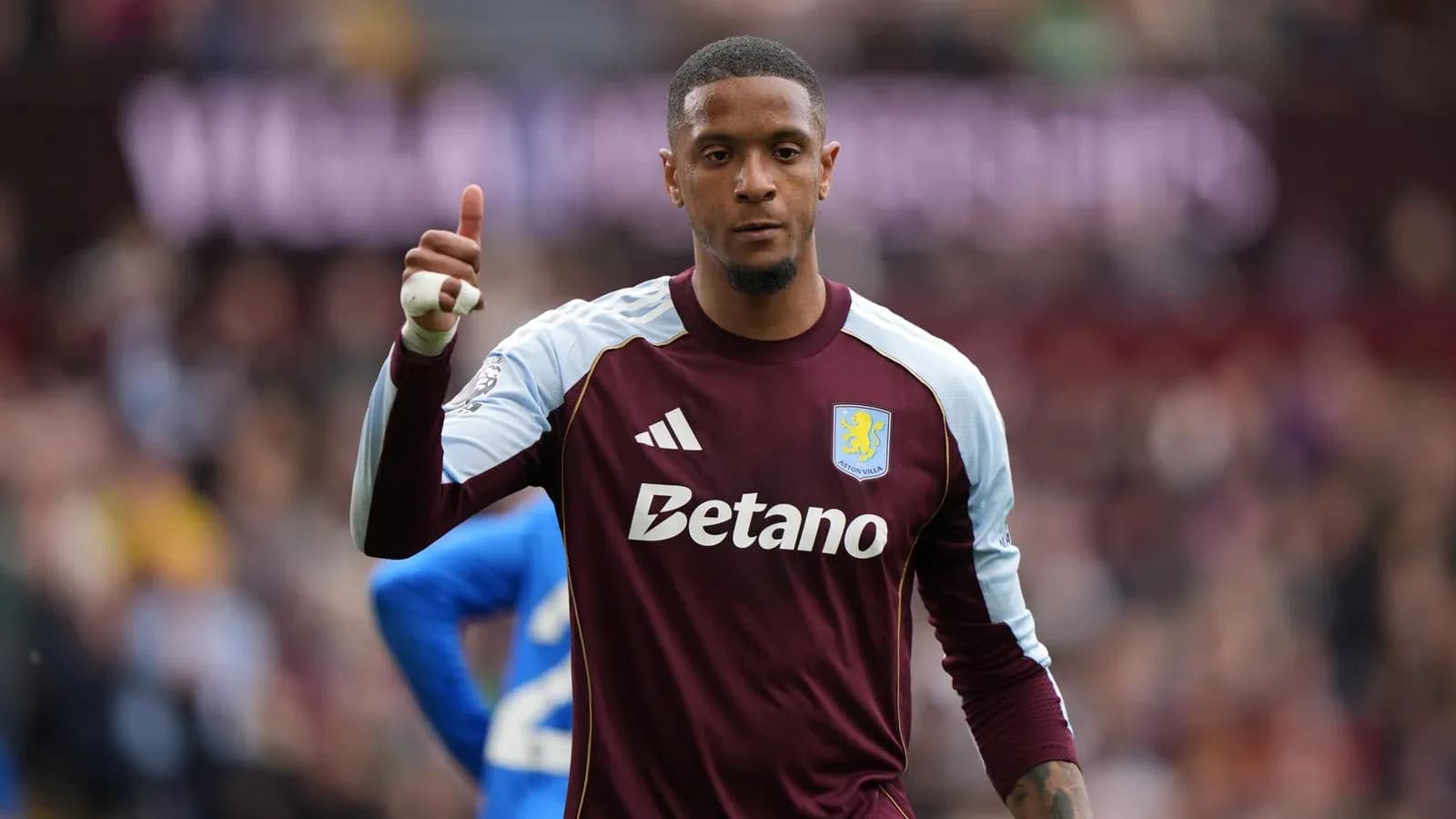 Goalkeeper signaling during a match for Aston Villa Goalkeeper signaling during a match for Aston Villa